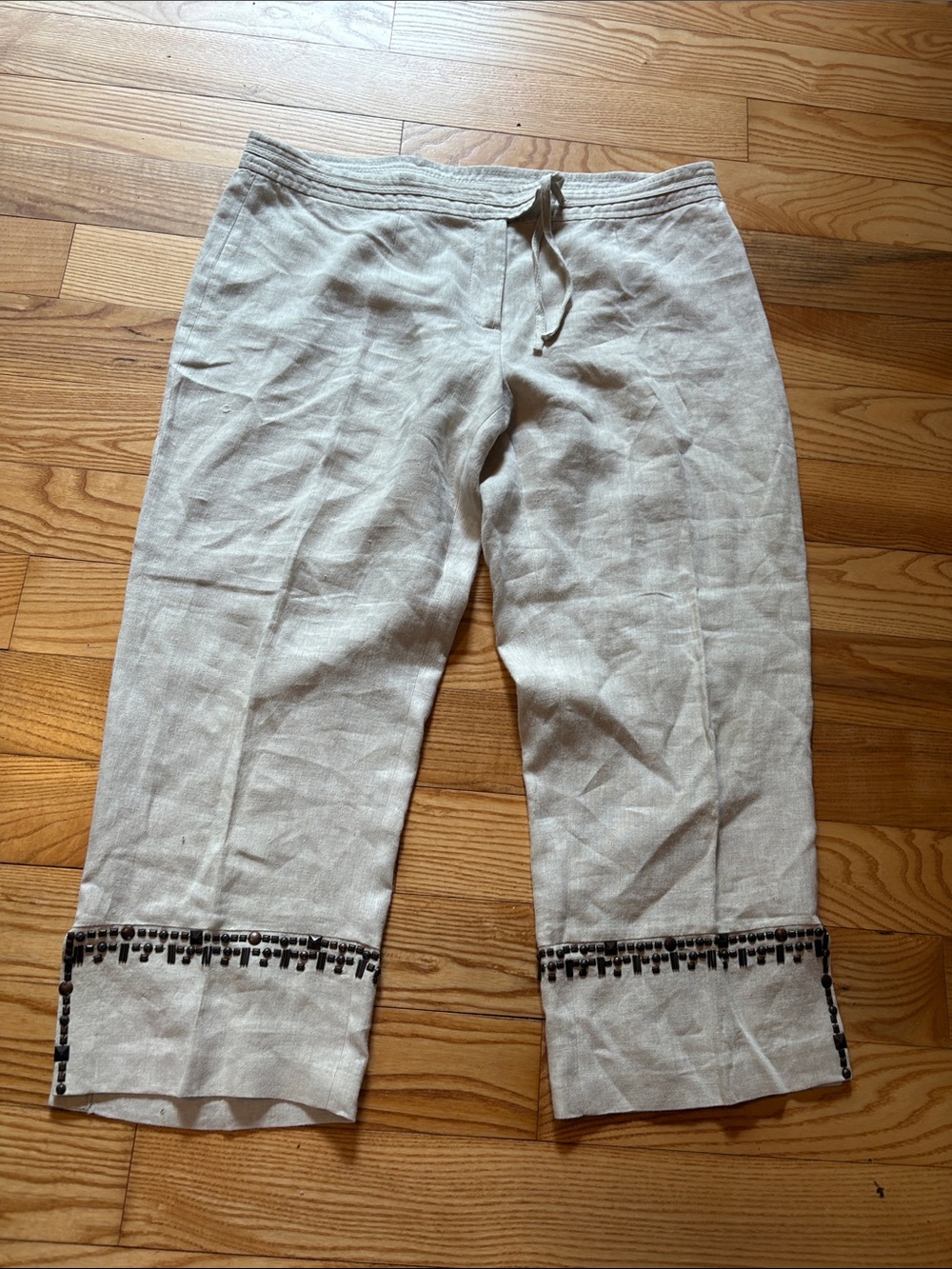 Nwot Linen Crop Pants w beaded details size 16
